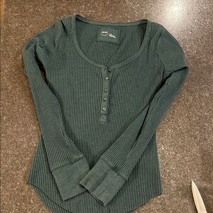 Aerie Forest Green Ribbed Long Sleeve Tee